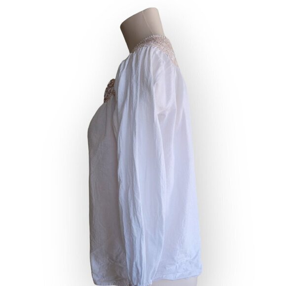 Faherty Laura Embroidered Top Whisper White Cotton XS Phoebe Buffay Boho Hippie - Picture 5 of 16